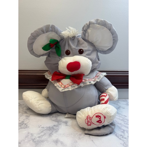 Fisher-Price Other - Vintage 1987 Fisher Price Christmas Mouse Plush Candy Cane 8016 Gray Red White
